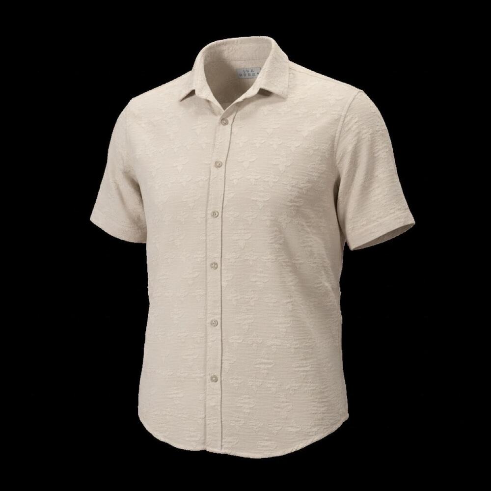 Ike Behar Cream Textured Floral Short Sleeve Button-Up Shirt Size L